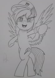 Size: 1453x2048 | Tagged: safe, artist:arediejie, imported from derpibooru, rainbow dash, pony, equestria girls, equestria girls series, spoiler:eqg series (season 2), cool, hat, smiling, swag, traditional art
