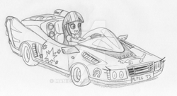 Size: 800x435 | Tagged: safe, artist:manicsam, imported from derpibooru, twilight sparkle, equestria girls, car, driving, female, obtrusive watermark, sega, solo, traditional art, watermark