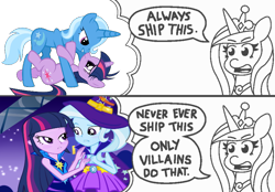 Size: 800x556 | Tagged: safe, edit, imported from derpibooru, princess cadance, trixie, twilight sparkle, equestria girls, always ship this, female, lesbian, shipping, twixie