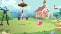 Size: 1920x1080 | Tagged: safe, imported from derpibooru, screencap, pinkie pie, pony, feeling pinkie keen, cute, female, horses doing horse things, mare, ponyville schoolhouse, rolling, school, solo