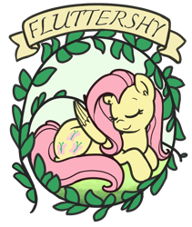 Size: 844x1000 | Tagged: safe, artist:nightmare fuel, imported from derpibooru, fluttershy, pegasus, pony, cute, eyes closed, female, folded wings, happy, mare, name, old banner, prone, sleeping, smiling, solo, vine