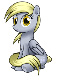 Size: 2742x3680 | Tagged: safe, artist:mirrorcrescent, imported from derpibooru, derpy hooves, pegasus, pony, female, looking at you, mare, simple background, sitting, smiling, solo, transparent background