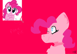 Size: 1146x807 | Tagged: safe, artist:sherbert, imported from derpibooru, pinkie pie, pony, female, hair, lineless, one eye closed, paperclip, solo, tape, wink