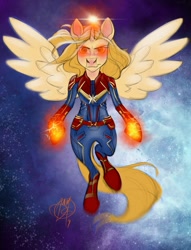 Size: 977x1280 | Tagged: safe, artist:aerosaur83, imported from derpibooru, alicorn, pony, captain marvel, captain marvel (marvel), crossover, disney, disney style, female, hasbro, magic, mare, marvel, ponified, solo, style emulation