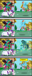 Size: 3796x8954 | Tagged: safe, artist:urhangrzerg, imported from derpibooru, rainbow dash, rarity, sweetie belle, pig, pony, tortoise, turtle, brightwing, comic, crossover, fairy dragon, fairy wings, pigified, polymorph, rainbow tank, raripig, species swap, transformation, warcraft