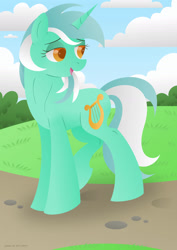 Size: 1280x1811 | Tagged: safe, artist:lavenderrain24, imported from derpibooru, lyra heartstrings, pony, unicorn, female, lidded eyes, lineless, mare, road, solo