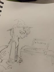 Size: 3024x4032 | Tagged: artist needed, safe, imported from derpibooru, trixie, pony, unicorn, /mlp/, computer, female, hat, implying, laptop computer, mare, monochrome, shitposting, simple background, sitting, solo, traditional art