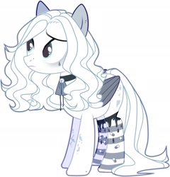 Size: 1866x1946 | Tagged: safe, artist:kimjim, imported from derpibooru, oc, oc only, oc:porcelain tears, pegasus, pony, bell, bell collar, clothes, collar, female, mare, simple background, socks, solo, striped socks, white background