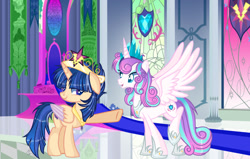 Size: 1024x652 | Tagged: safe, artist:yulianapie26, imported from derpibooru, princess flurry heart, oc, alicorn, pony, alicorn oc, base used, cousins, crown, female, jewelry, mare, offspring, older, older flurry heart, parent:flash sentry, parent:twilight sparkle, parents:flashlight, regalia