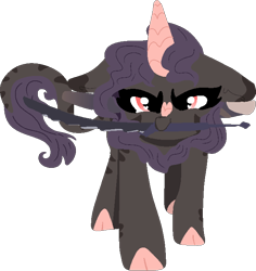 Size: 658x696 | Tagged: safe, artist:nootaz, imported from derpibooru, oc, oc:dazzling flash, changeling, hybrid, kirin, zebra, angry, changeling oc, disguise, disguised changeling, heart, kirin oc, looking at you, monster hunter, monster hunter world, purple changeling, simple background, sword, transparent background, weapon, zebra kirin, zebra oc