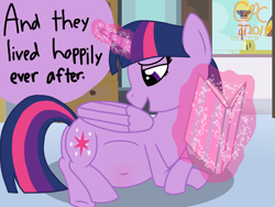 Size: 2048x1536 | Tagged: safe, artist:colorcodetheartist, imported from derpibooru, twilight sparkle, alicorn, pony, book, cute, dialogue, magic, mama twilight, pregnant, smiling, twilight sparkle (alicorn)