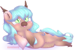 Size: 1973x1334 | Tagged: safe, artist:donutnerd, imported from derpibooru, oc, oc only, bat, bat pony, pony, :p, blushing, crossed legs, ear tufts, female, fluffy, green eyes, hooves, looking up, mare, silly, slit eyes, slit pupils, solo, tongue out, unshorn fetlocks