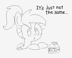 Size: 554x443 | Tagged: safe, artist:pestil, imported from derpibooru, oc, oc:luftkrieg, pegasus, pony, aryan, aryan pony, bag, black and white, blonde, disappointed, doodle, drink, grayscale, joke, looking down, milk, monochrome, nazipone, sitting, table, text, thirsty