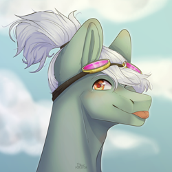 Size: 2500x2500 | Tagged: safe, artist:bluefor3v3r, deleted from derpibooru, imported from derpibooru, oc, oc:nazoc, pony, bust, goggles, male, portrait, solo, stallion, tongue out