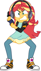 Size: 1414x2452 | Tagged: safe, artist:frownfactory, imported from derpibooru, sunset shimmer, equestria girls, equestria girls series, game stream, spoiler:eqg series (season 2), .svg available, angry, clothes, controller, converse, dress, faic, female, game stream outfit, gaming, headphones, headset, headset mic, jacket, leather jacket, pants, psycho gamer sunset, red hair, shoes, simple background, sneakers, solo, sunset shimmer is best facemaker, svg, transparent background, vector