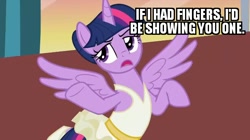 Size: 616x346 | Tagged: safe, edit, edited screencap, imported from derpibooru, screencap, twilight sparkle, alicorn, pony, a royal problem, ballerina, caption, clothes, exploitable meme, female, horn, image macro, impact font, implied middle finger, meme, memegenerator, old joke, out of context, solo, text, tutu, tutu cute, twilarina, twilight sparkle (alicorn), wings