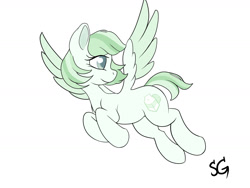 Size: 1600x1200 | Tagged: safe, artist:sunlightgryphon, imported from derpibooru, oc, oc:melon milk, pegasus, pony, flying, simple background, white background