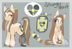 Size: 2179x1499 | Tagged: safe, artist:missclaypony, imported from derpibooru, oc, oc only, oc:strong heart, earth pony, pony, amputee, bandage, double amputee, female, mare, missing limb, prosthetic limb, prosthetics, reference sheet, solo, stump