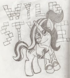 Size: 1660x1848 | Tagged: safe, artist:stone39, imported from derpibooru, pony, lego, pencil drawing, ponified, solo, the lego movie, traditional art, wyldstyle