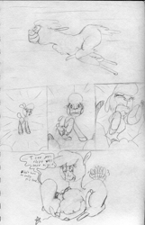 Size: 1691x2618 | Tagged: safe, artist:firefanatic, imported from derpibooru, paprika paca, pom lamb, alpaca, lamb, sheep, them's fightin' herds, behaving like a dog, chest fluff, comic, community related, crying, fear, pain, paprika (tfh), pencil drawing, pom (tfh), running, sketch, tail wag, traditional art