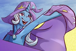 Size: 2218x1496 | Tagged: safe, artist:thatonegib, imported from derpibooru, trixie, pony, unicorn, armpits, cape, clothes, female, smiling, solo, trixie's cape