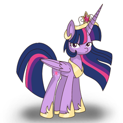 Size: 850x850 | Tagged: safe, artist:winter-scarf, imported from derpibooru, twilight sparkle, alicorn, pony, big crown thingy, crown, female, hoof shoes, jewelry, long horn, looking at you, mare, necklace, regalia, simple background, solo, twilight sparkle (alicorn), white background, wings