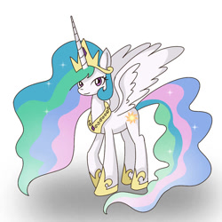 Size: 894x894 | Tagged: safe, artist:winter-scarf, imported from derpibooru, princess celestia, alicorn, pony, crown, female, hoof shoes, jewelry, looking at you, mare, peytral, regalia, simple background, smiling, solo, white background, wings