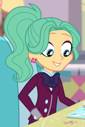 Size: 447x671 | Tagged: safe, imported from derpibooru, screencap, garden grove, equestria girls, five stars, spoiler:eqg series (season 2), clothes, cropped, crystal prep academy uniform, ear piercing, earring, female, jewelry, piercing, school uniform, solo, sweet snacks cafe
