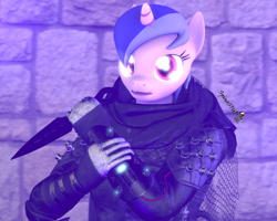 Size: 1350x1080 | Tagged: safe, artist:spinostud, imported from derpibooru, sea swirl, seafoam, anthro, unicorn, 3d, apex legends, female, heirloom, knife, mare, source filmmaker, weapon, wraith (apex legends)