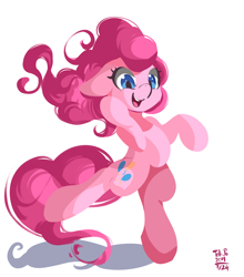 Size: 2241x2550 | Tagged: safe, artist:tohupo, imported from derpibooru, pinkie pie, earth pony, pony, bipedal, female, mare, open mouth, signature, simple background, smiling, solo, white background