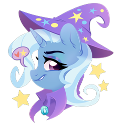 Size: 2250x2256 | Tagged: safe, artist:77jessieponygames77, imported from derpibooru, trixie, pony, unicorn, clothes, female, hat, heart, smiling, smirk, solo, speech bubble, trixie's hat