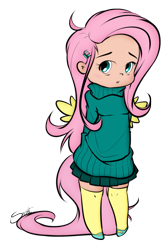 Size: 657x981 | Tagged: safe, artist:secret-pony, color edit, edit, editor:theodoresfan, imported from derpibooru, fluttershy, human, clothes, colored, cute, female, hairpin, hands behind back, humanized, shyabetes, simple background, socks, solo, sweater, sweater dress, sweatershy, tailed humanization, transparent background, winged humanization, wings