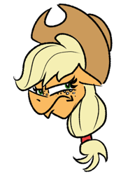 Size: 648x887 | Tagged: safe, artist:cowsrtasty, imported from derpibooru, applejack, earth pony, pony, applejack's hat, cowboy hat, female, hairband, hat, mare, ponytail, simple background, solo, stetson, unamused, white background