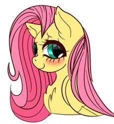 Size: 900x981 | Tagged: safe, artist:internetwaifu, imported from derpibooru, fluttershy, pegasus, pony, blushing, bust, chest fluff, cute, ear fluff, female, folded wings, looking at you, mare, portrait, shyabetes, simple background, smiling, solo, three quarter view, transparent background, wings