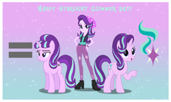 Size: 2544x1520 | Tagged: safe, artist:andoanimalia, imported from derpibooru, starlight glimmer, pony, equestria girls, mirror magic, season 5, spoiler:eqg specials, alternate hairstyle, equal cutie mark, human ponidox, s5 starlight, self ponidox, solo, starlight glimmer day, stars, text, triality