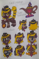 Size: 1024x1543 | Tagged: safe, artist:tobiisabunny, imported from derpibooru, oc, oc only, oc:lack luster, crystal pony, pony, unicorn, dollar sign, gun, oc villain, opposite of generosity, selfishness, solo, traditional art, weapon