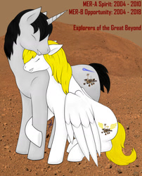 Size: 1024x1266 | Tagged: safe, artist:crystalmysteria, imported from derpibooru, oc, pegasus, pony, unicorn, horn, mars, opportunity rover, pegasus oc, ponified, spirit, unicorn oc