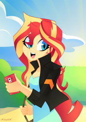 Size: 2348x3344 | Tagged: safe, artist:xan-gelx, imported from derpibooru, sunset shimmer, equestria girls, cellphone, clothes, female, open mouth, phone, smartphone, solo