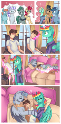 Size: 1484x3000 | Tagged: safe, artist:xjenn9fusion, imported from derpibooru, bow hothoof, cloudy quartz, gentle breeze, igneous rock pie, night light, posey shy, twilight velvet, windy whistles, oc, oc:princess mythic majestic, oc:princess sincere scholar, oc:tommy the human, alicorn, earth pony, human, pegasus, pony, unicorn, comic:fusing the fusions, comic:time of the fusions, alicorn oc, aunt and nephew, blanket, canterlot, canterlot castle, clothes, comic, commissioner:bigonionbean, couch, cuddling, cute, female, fusion, fusion:cheerilee, fusion:fluttershy, fusion:ms. harshwhinny, fusion:princess mythic majestic, fusion:princess sincere scholar, fusion:rarity, fusion:spitfire, fusion:starlight glimmer, fusion:trixie, fusion:zecora, glasses, group hug, hat, hug, hugs needed, human oc, husband and wife, jewelry, levitation, lucky bastard, magic, male, necklace, pillow, potion, regalia, sleeping, sofa bed, telekinesis, uniform, wheelchair, writer:bigonionbean, zebra stripes