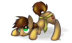 Size: 1023x614 | Tagged: safe, artist:tetrapony, imported from derpibooru, oc, oc only, oc:spazzy, pony, adorkable, ass up, cute, dork, face down ass up, male, necktie, raised tail, simple background, solo, stallion, tail, white background