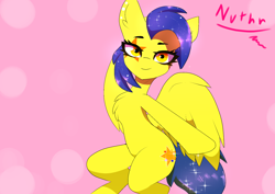 Size: 2004x1417 | Tagged: safe, artist:noviathon, imported from derpibooru, oc, oc only, oc:mixi creamstar, pegasus, pony, art trade, chest fluff, cute, ethereal mane, galaxy mane, looking at you, piercing, smiling, solo