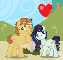 Size: 1516x1432 | Tagged: safe, artist:dark-ligth, imported from derpibooru, coloratura, feather bangs, pony, balloon, base used, colorabangs, female, globe, male, shipping, straight