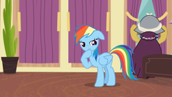 Size: 1920x1080 | Tagged: safe, edit, edited screencap, editor:michaelsety, imported from derpibooru, screencap, a.k. yearling, rainbow dash, pony, stranger than fan fiction, duo, lidded eyes