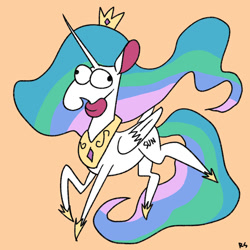 Size: 894x894 | Tagged: safe, artist:richard-skip, imported from derpibooru, princess celestia, alicorn, pony, derp, female, funny, majestic as fuck, mare, open mouth, orange background, sillestia, silly, silly pony, simple background, solo, sun, sunbutt, tongue out, wat