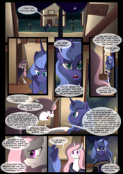 Size: 1240x1754 | Tagged: safe, artist:lunarcakez, imported from derpibooru, princess celestia, princess luna, pony, comic:the origins of hollow shades, candle, comic, pink-mane celestia, s1 luna, scroll