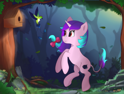 Size: 2280x1730 | Tagged: safe, artist:louisep3, imported from derpibooru, oc, oc only, bird, pony, female, forest, mare, scenery, solo