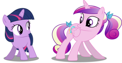 Size: 1241x644 | Tagged: safe, artist:awesomeluna, imported from derpibooru, princess cadance, twilight sparkle, pony, unicorn, a canterlot wedding, and do a little shake, butt shake, clap your hooves, female, filly, filly twilight sparkle, ladybugs-awake, mare, plot, simple background, sunshine sunshine, teen princess cadance, transparent background, unicorn twilight, vector, younger