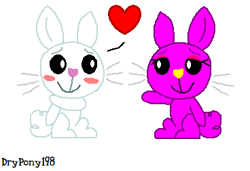 Size: 368x251 | Tagged: safe, artist:drypony198, imported from derpibooru, angel bunny, oc, oc:rosie bunny, rabbit, blushing, female, floating heart, heart, male, rosel, straight