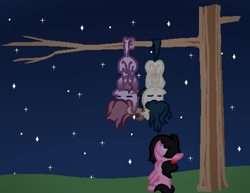 Size: 485x375 | Tagged: safe, artist:moonlightdisney5, artist:thatonefluffs, imported from derpibooru, oc, oc:caspian, oc:moonlight, oc:pastel shores, pony, glowing eyes, hanging, male, prehensile tail, species:fetsharks