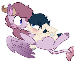 Size: 560x466 | Tagged: safe, artist:moonlightdisney5, artist:thatonefluffs, imported from derpibooru, oc, oc:caspian, oc:pastel shores, pony, blushing, boop, species:fetsharks